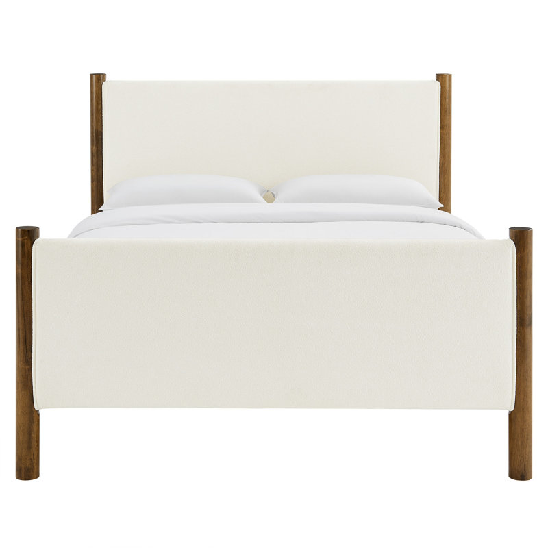 Lit plateforme tapissier Maven Boucle, Complète, À plumes - couleur noyer, Bois massif et bois manufacturé