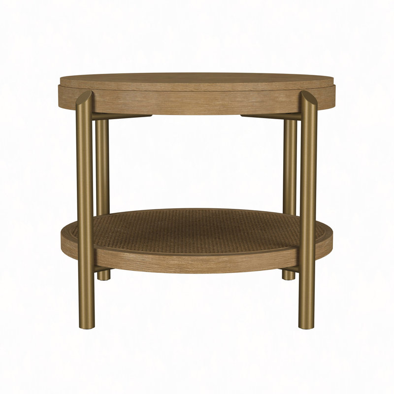 Table d'appoint ronde avec tablette de rangement, Sable
