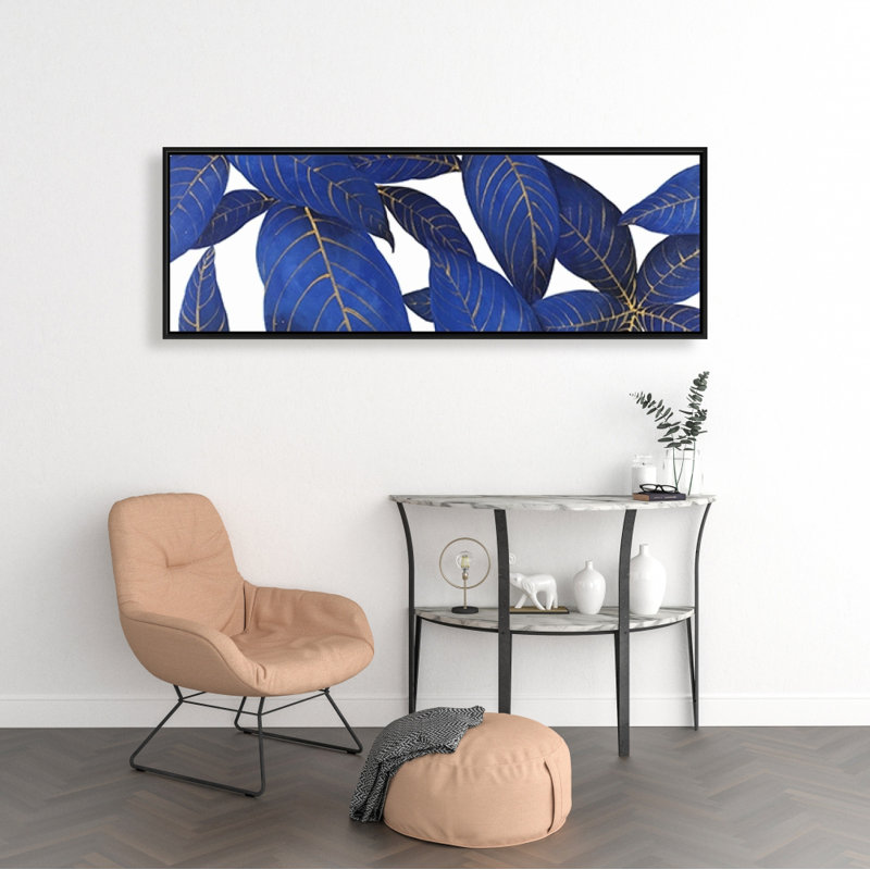 Reproduction abstraite de feuilles bleues modernes sur toile