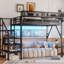 Lit mezzanine double en métal avec escalier, et armoire de rangement, noir, capacité de rangement de 350 lb, lumières à changement de couleur, lit, noir