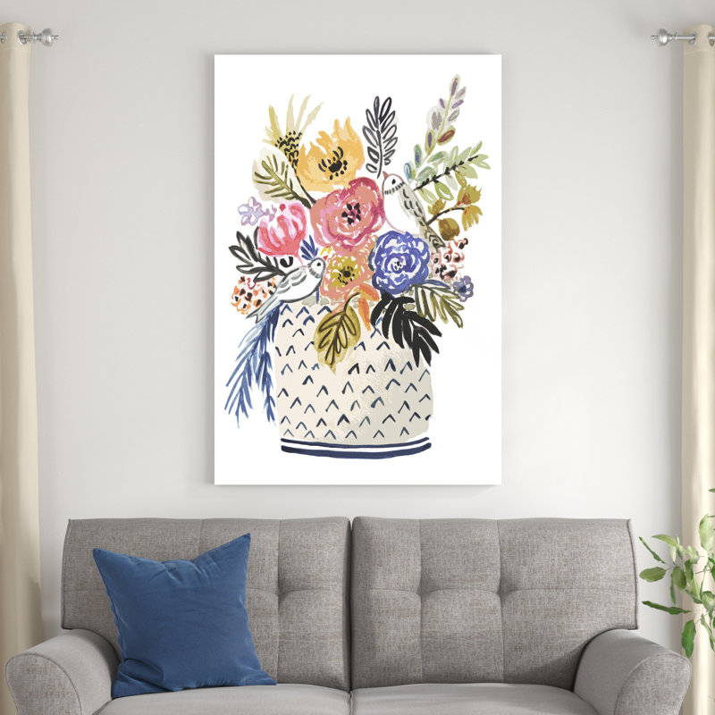 Vase de fleurs peint II, H 48 po x l 32 po