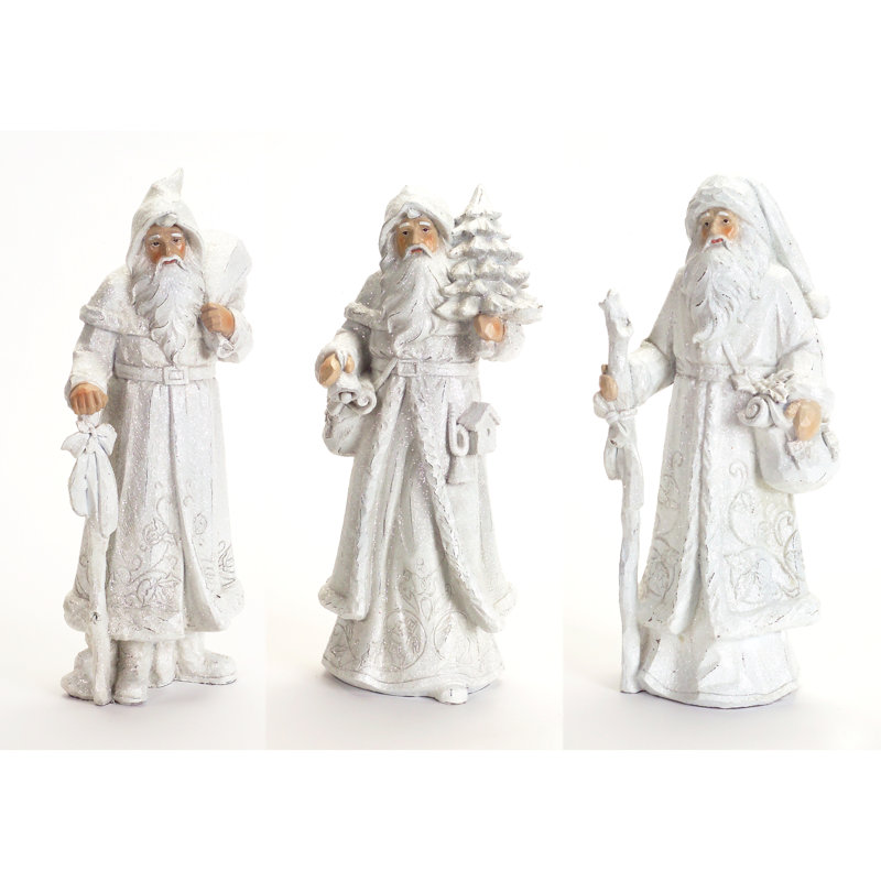 Figurine de père Noël blanc enneigé (ensemble de 3)