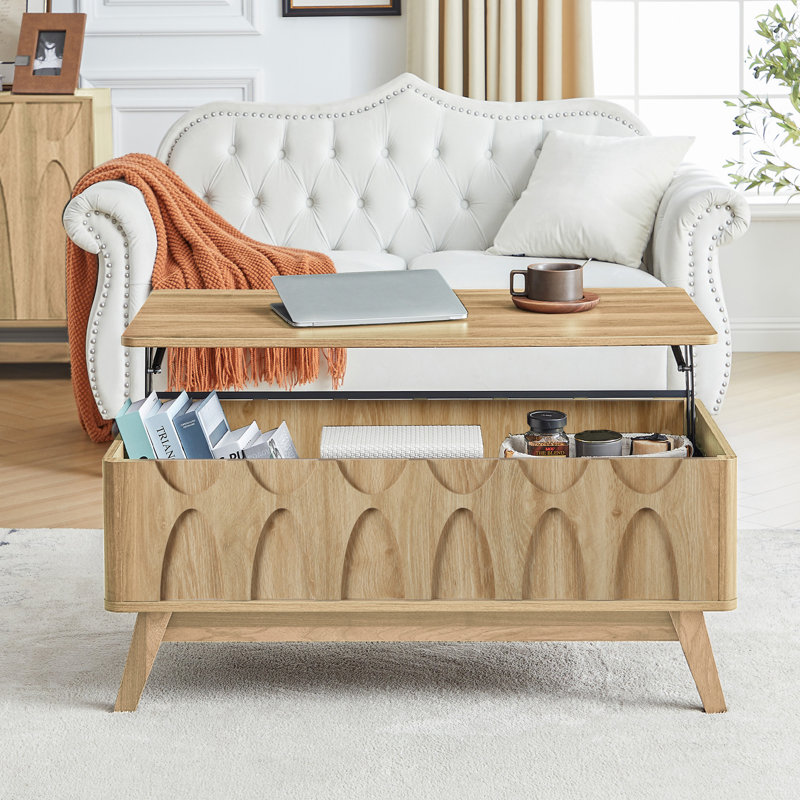 38.6" Mid-Century Lift Top Coffee Table, Natural