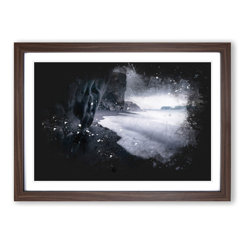 Black Beach in Iceland - Picture Frame Painting Print, 24cm H x 33cm W x 2cm D, Walnut Framed