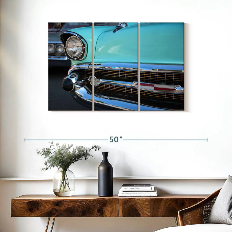 Mehar Turquoise Retro Car, 24" H x 38" W