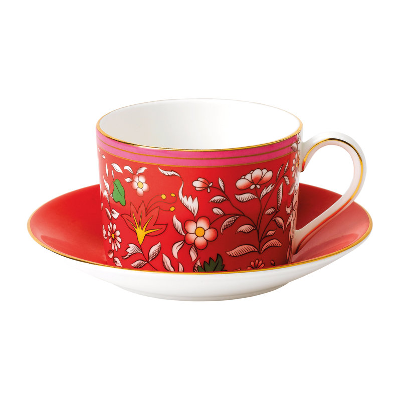 Wonderlust Multi-Color Bone China Teacup and Saucer Set