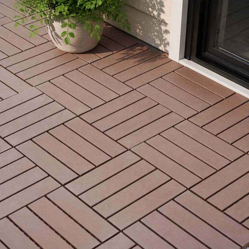 Dalles de terrasse emboîtables en plastique durable, paquet de 44, 30 x 30 cm, imperméables et faciles à installer pour une utilisation intérieure et extérieure, marron