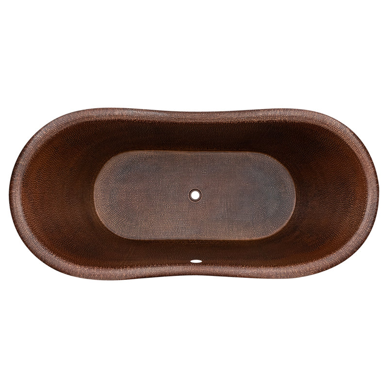 67" Hammered Copper Double Slipper Bathtub with Rings and Overflow Holes