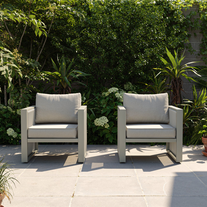 Fauteuil d'extérieur en aluminium 2 pièces avec coussin, avec cordon décoratif, Coussin beige / structure blanche