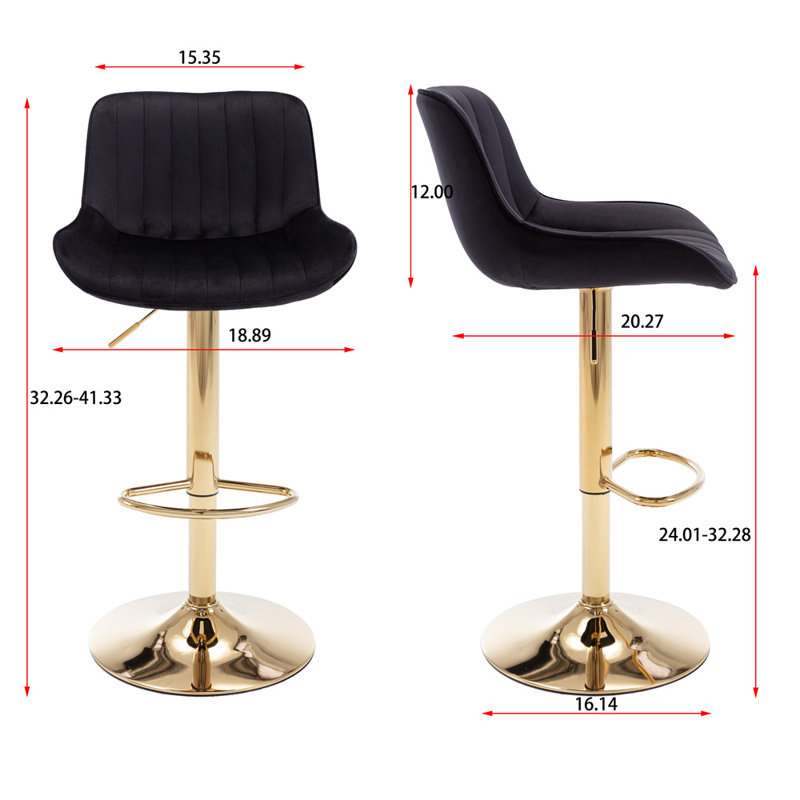 Graveline Swivel Upholstered Adjustable Height Counter Stool with Metal Frame, Black