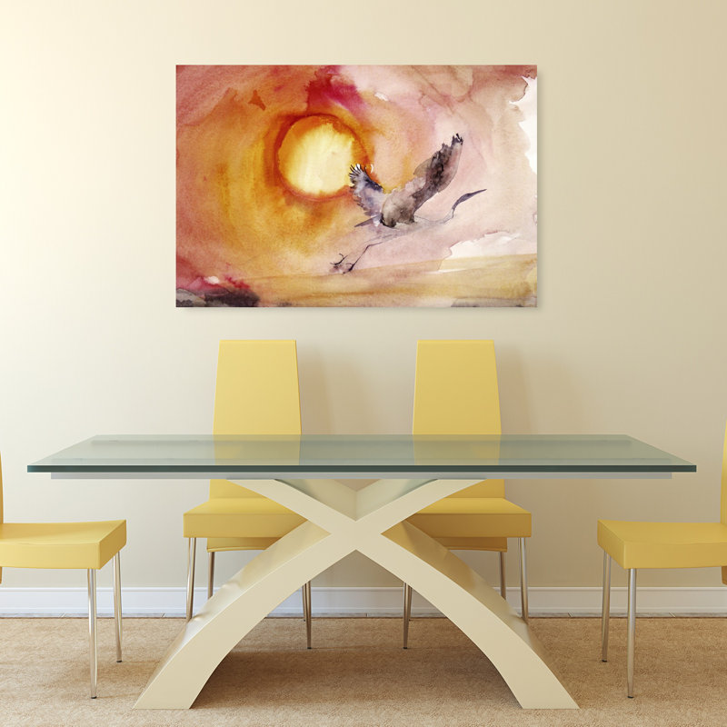 «Vibrant Bird Sunset», art dramatique paisible au lever du soleil, 32" H x 48" W