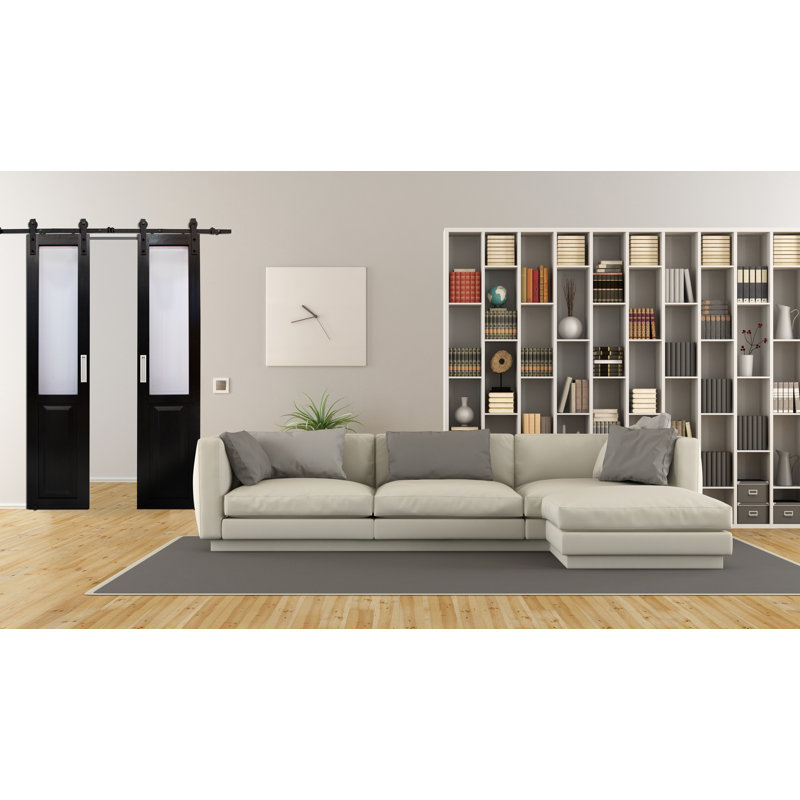 84'' Black Vinyl Barn Door with Frosted Panels