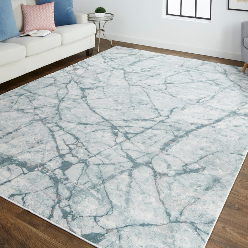 Tapis bleu sarcelle à motif abstrait Aybek, Rectangle 5 pi 3 po x 7 pi 6 po