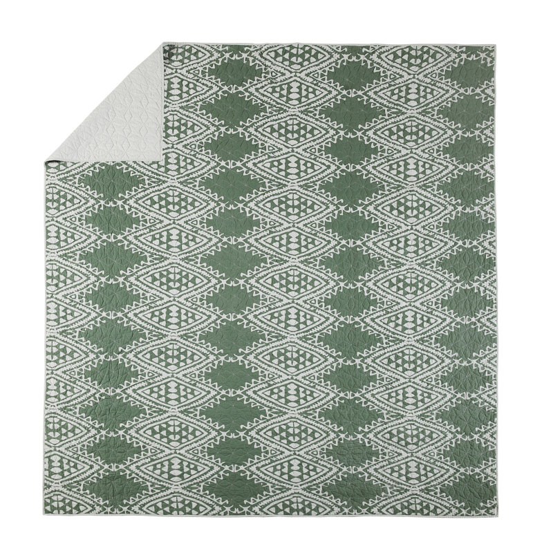 Full Gray Cotton Reversible Quilt Set with Trim