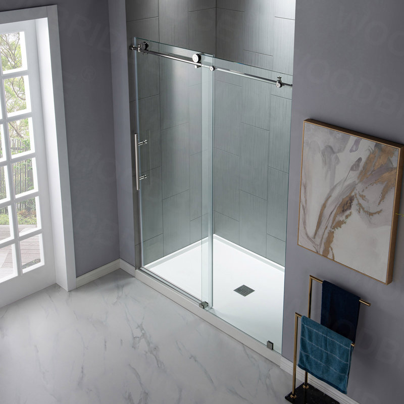 Vital 56"–60" W x 76" H Single Sliding Frameless Shower Door | 3/8" (10mm) Thick Tempered Glass | Stainless Steel Hardware | Safe & Shatter-Resistant