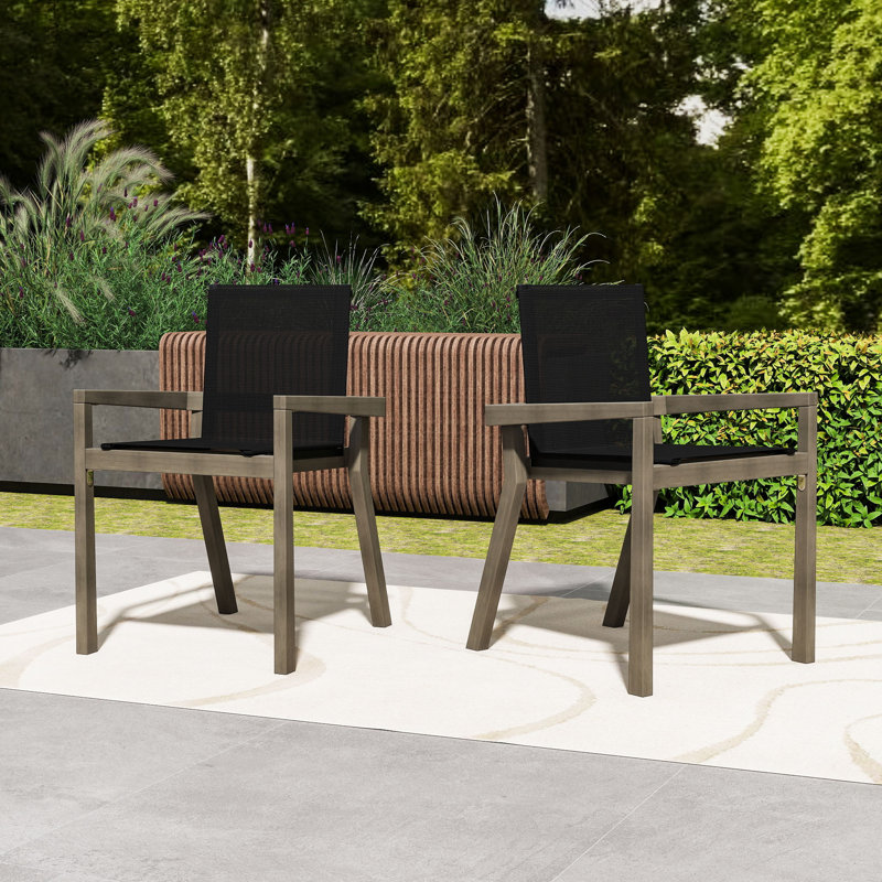 Ensemble de 2 chaises de salle à manger d'extérieur en bois avec assise en filet et structure durable pour patio ou bord de piscine