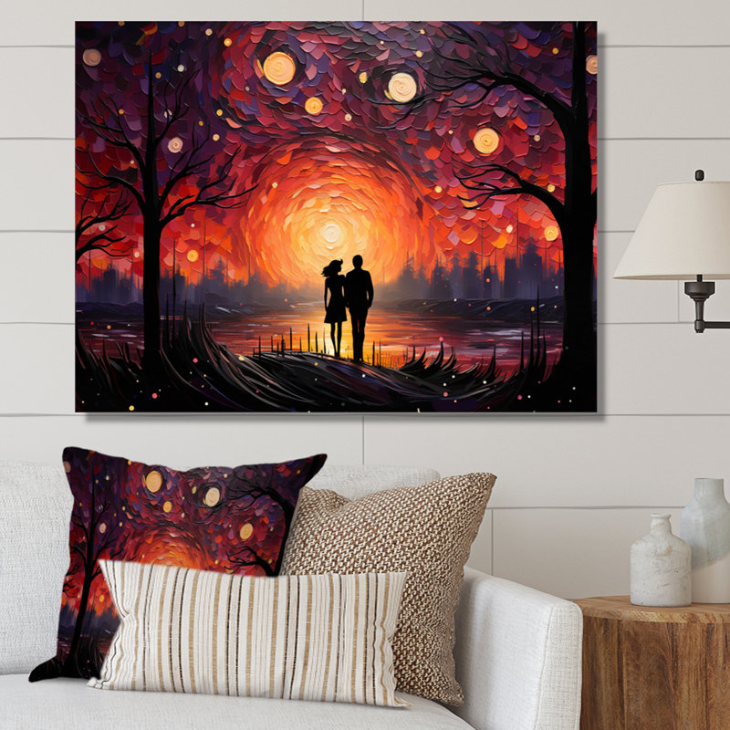 Abstrait couple romantique pointilisme paysage, Toile tendue, H 12 po x l 20 po x P 1 po