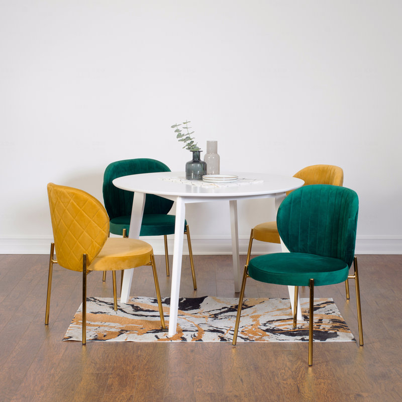 Ensemble de salle à manger 5 pièces Amoa: table ronde blanche et 4 chaises, Vert