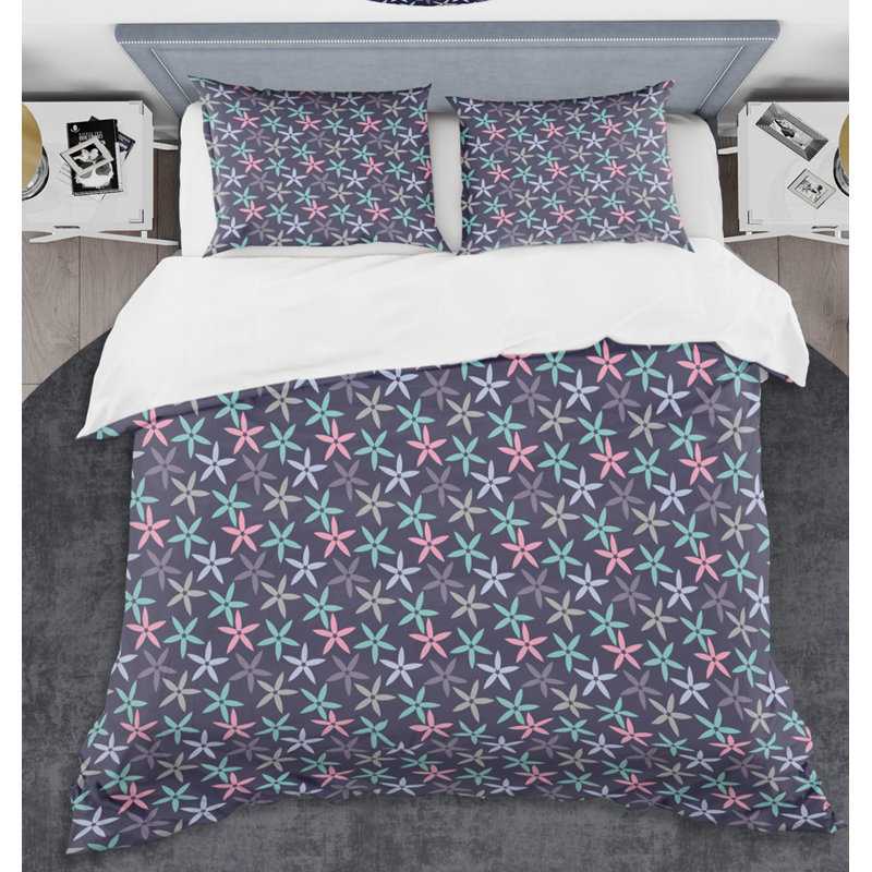 Ensemble de housse de couette abstrait fleur abstraite Mid-Century, Housse simple et 1 taie décorative