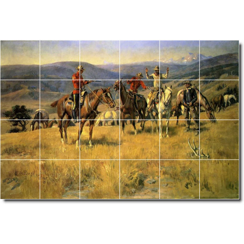Carrelage mural décoratif en céramique 72 po x 48 po 12 po x 12 po, Charles Russell, peinture de l'Ouest W07806