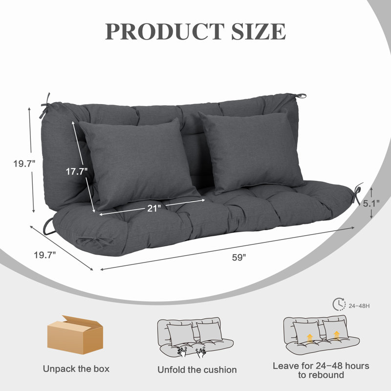 Tufted Porch Swing Cushions, Dark Gray
