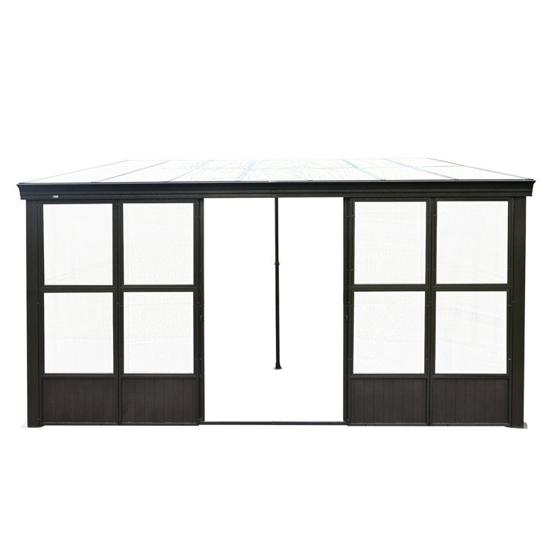 Pavillon de jardin extérieur en aluminium 12 po x 14 pi avec système de drainage incliné, fenêtres en polycarbonate amovibles pour filet de jardin respirant, 2 portes coulissantes verrouillables