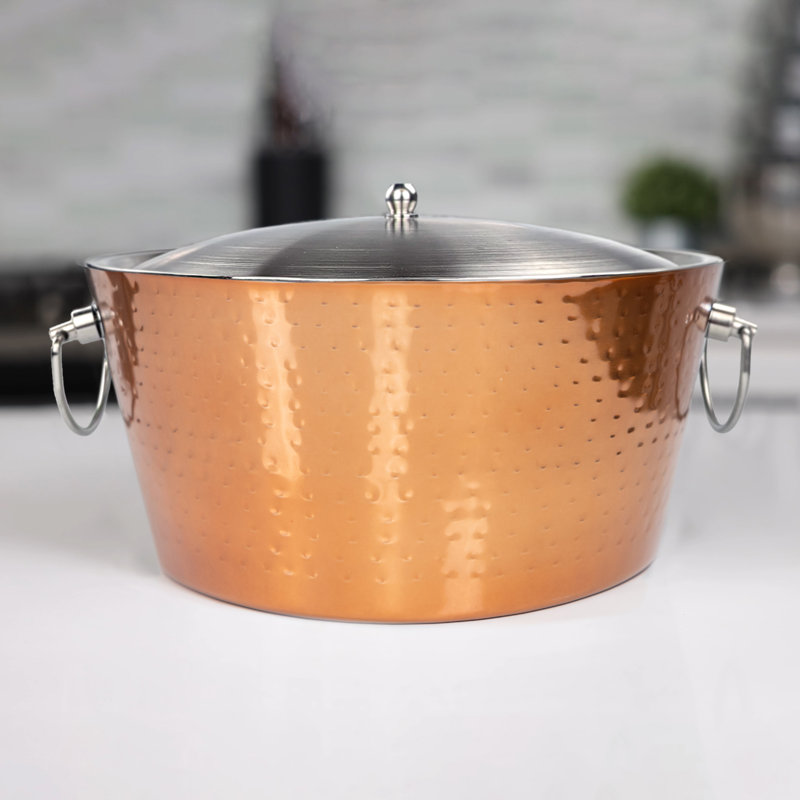 Walisha Stainless Steel Ice Bucket, Rose Copper Hammered