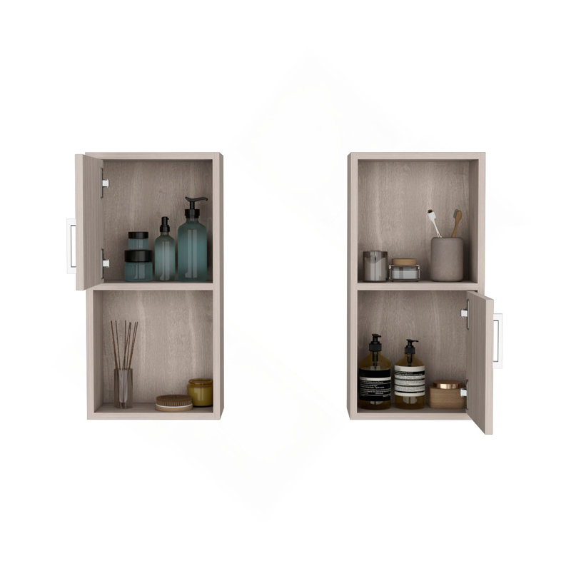 Armoire à pharmacie murale 2 pièces avec rangement ouvert et fermé, Beige