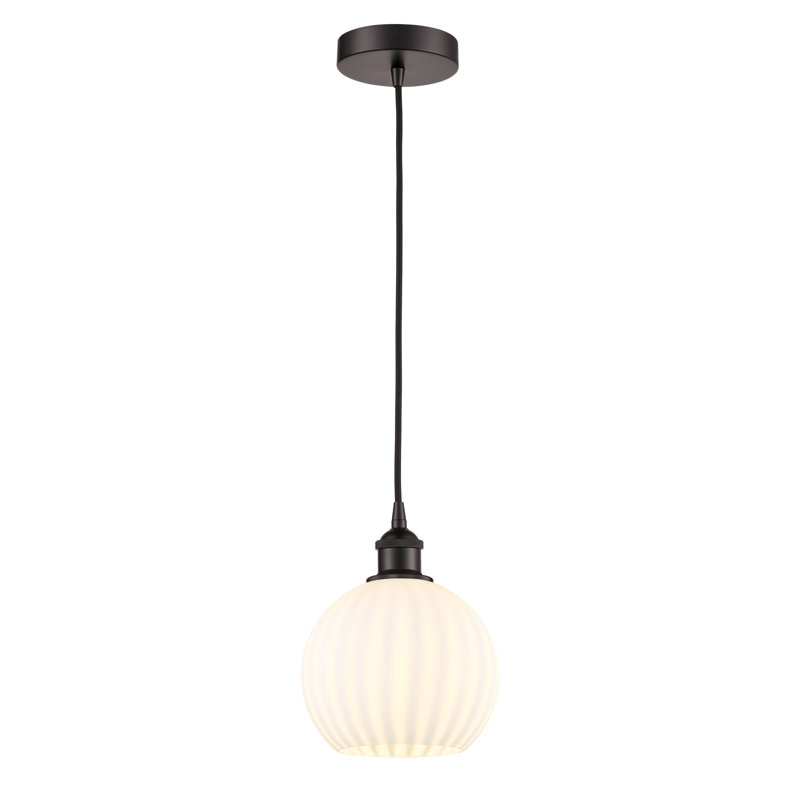 Mini-luminaire suspendu vénitien blanc 1 lumière Edison - 616-G1217, Bronze huilé, H 10 po x l 8 po x P 8 po