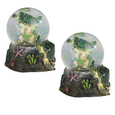 "2-PC Set" ICE ARMOR 3.75"H Green Sea Turtle Glitter Snow Globe Statue Sculpture Ornament Decoration Home/Room Decor and Unique Gift Ideas for Housewarming, Holidays and Birthdays Great Collectible Addition