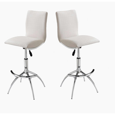 Modern Bar Stool Textured Leather/Chrome Adjustable Height Soft White