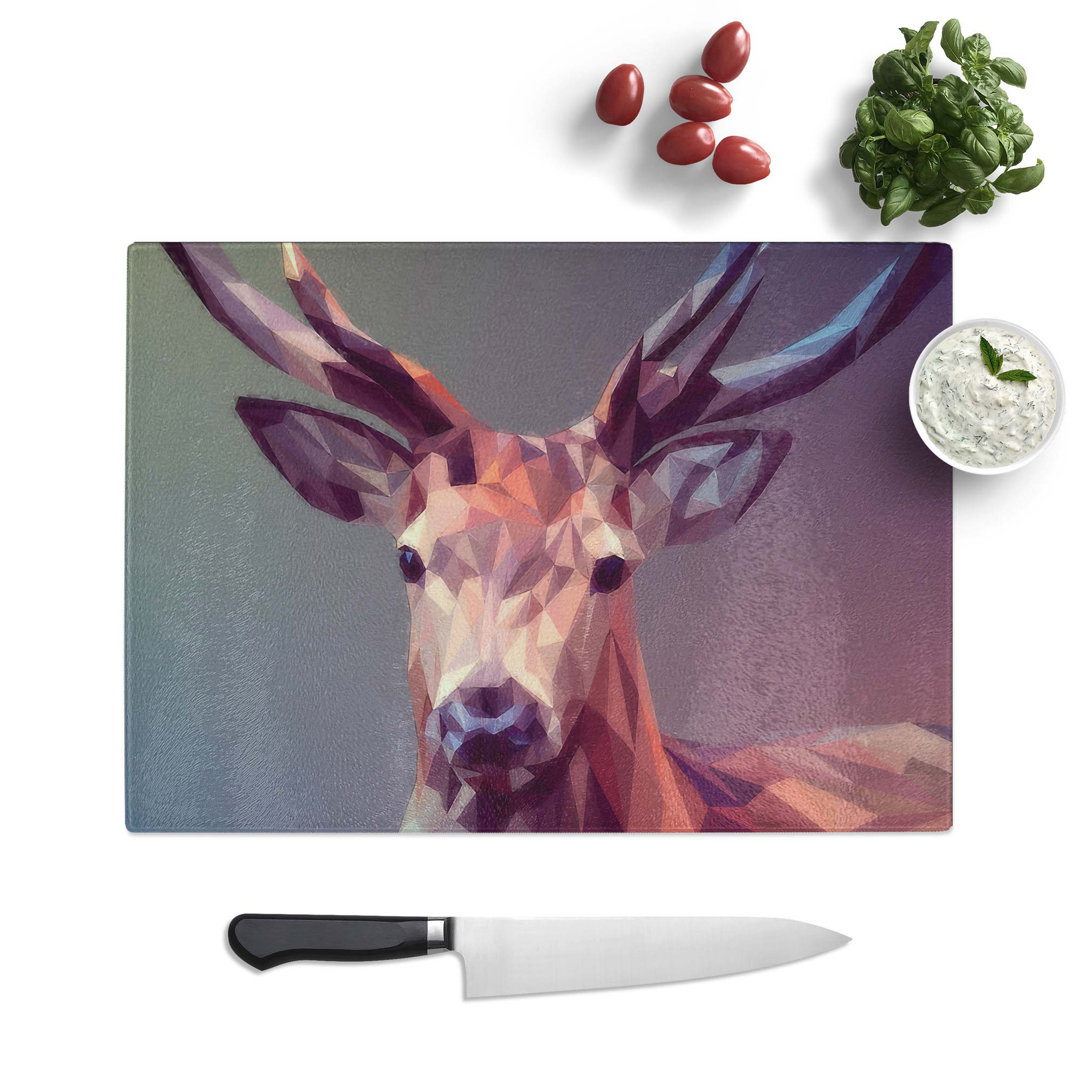Glass Geometric Stag Deer in Abstract Chopping Board