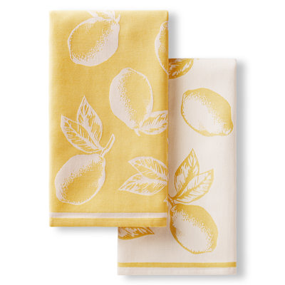 Ensemble de 2 essuie-tout en jacquard tissé à plat de la collection Kitchenaid, jaune majestueux / citron, 20 po x 30 po