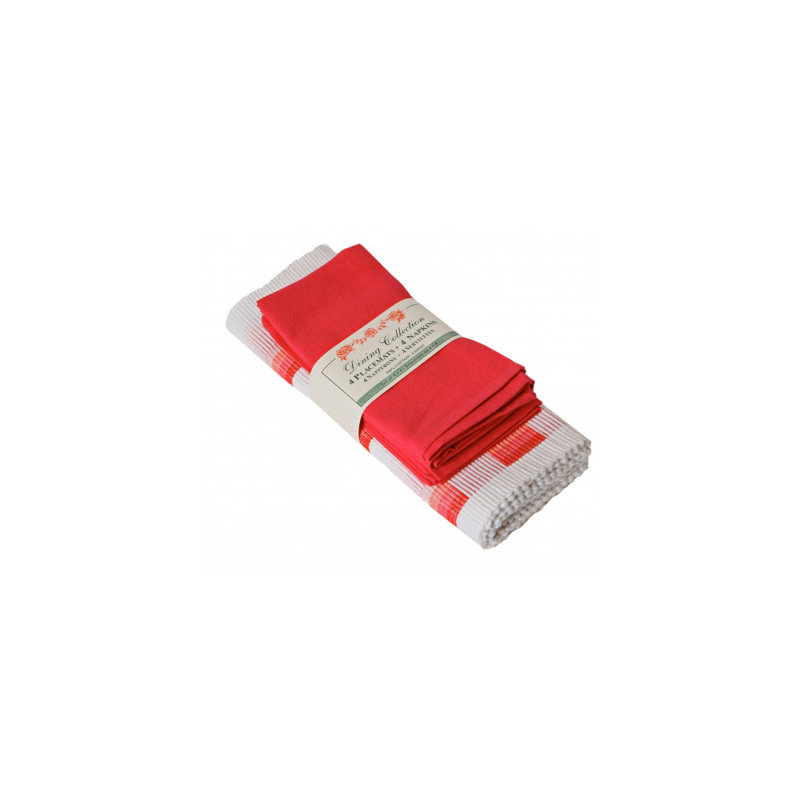 Ensemble de napperons et serviettes 8 pièces en coton, Rouge