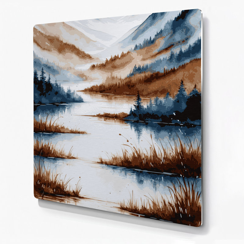 Aquarelle paysage 40, art mural en métal blanc, H 12 po x l 12 po