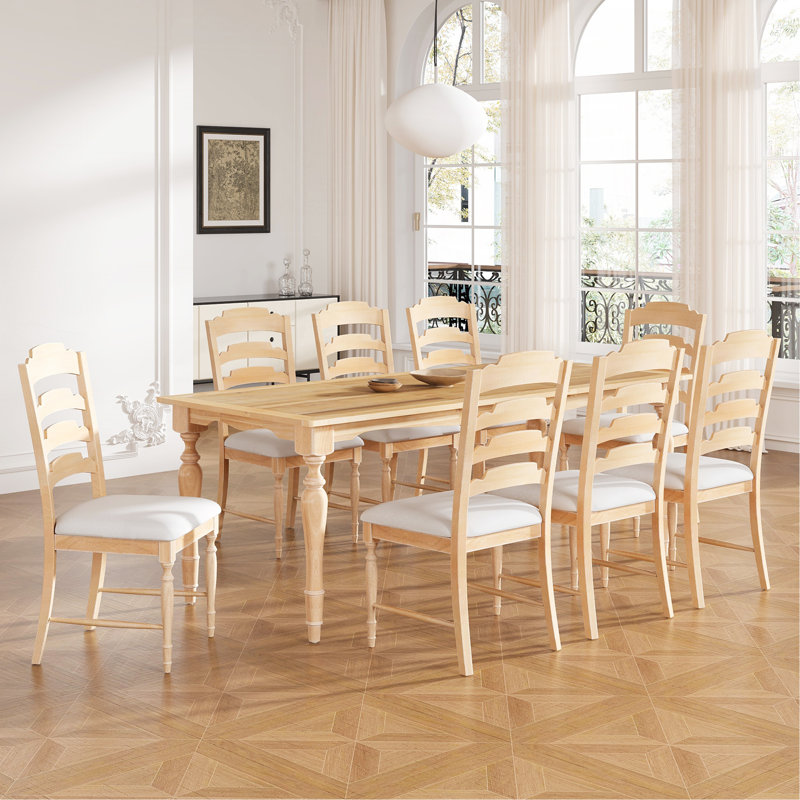 Ensemble de table de salle à manger à rallonge 9 pièces 82,7 po avec rallonge amovible de 23,6 po et 8 chaises rembourrées pour 8 personnes Vintage