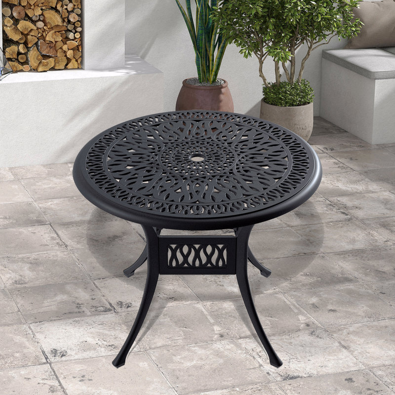Cast Aluminum Patio Dining Table, With Black Frame And Umbrella Hole