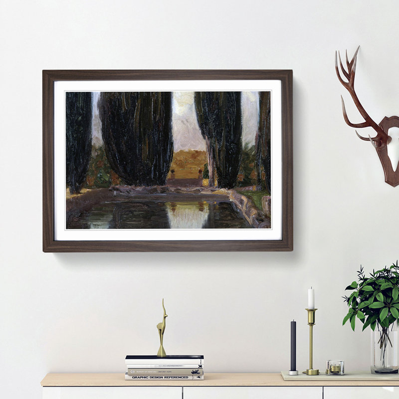 Cypresses by Fujishima Takeji - Picture Frame Painting Print, 27cm H x 36cm W x 2cm D, Walnut Framed