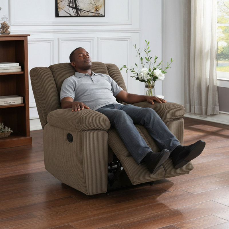 Oversized Corduroy Manual Recliner Chair - Brown Plush Upholstered Reclining Sofa With Overstuffed Cushions For Living Room, Home Theater & Bedroom