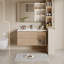 Base de meuble-lavabo mural en bois naturel 36 po, armoire de salle de bain flottante en bois massif multicouche avec porte cannelée en acrylique et tiroirs à fermeture en douceur, sans lavabo