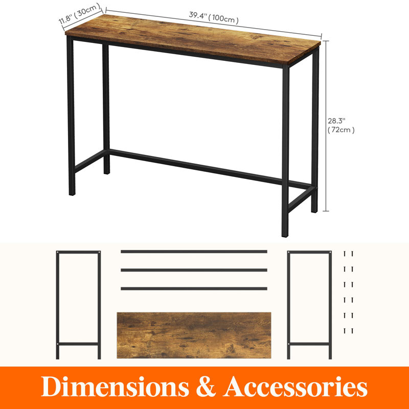 Industrial Brown Metal and Glass Console Table with Storage