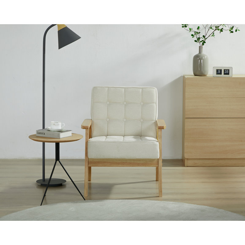 Modern Scandinavian Armchair, Solid Wood Frame Light Natural Finish, Breathable Linen-Blend Upholstery, Multi-Functional Accent Dining Chair & Office Chair for Living Room Bedroom Reading Nook