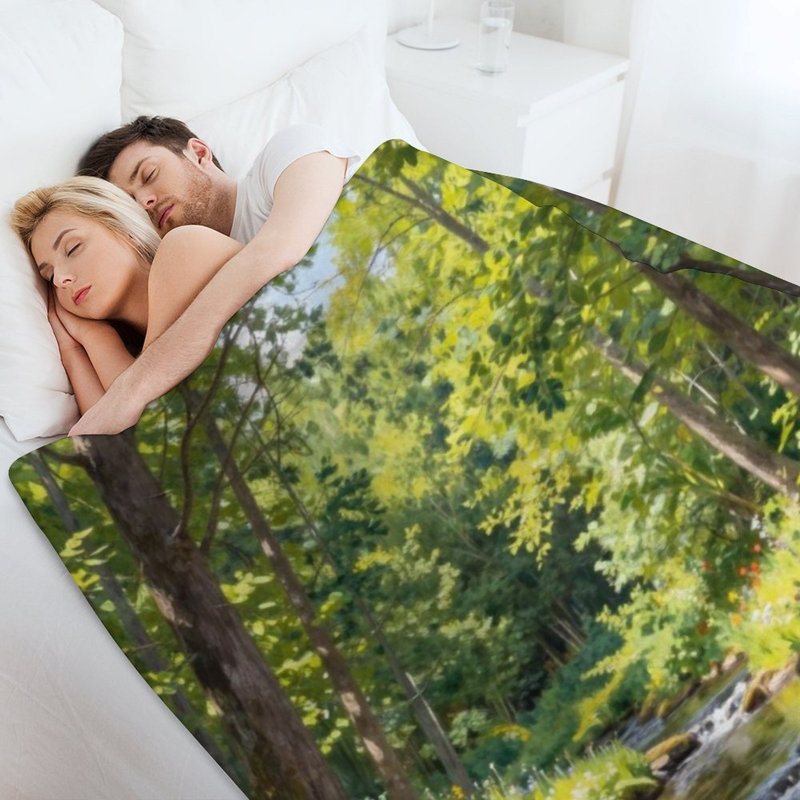 Jeté en flanelle de luxe à imprimé Forest Stream, couverture douce et chaude pour le canapé du salon, 40x50in