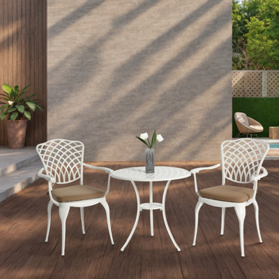 3 Piece Patio Bistro Set Cast Aluminum Bistro Table And Chairs Set Of 2 With Umbrella Hole,All Weather Metal Bistro Table Set,Outdoor Patio Furniture Set For Garden