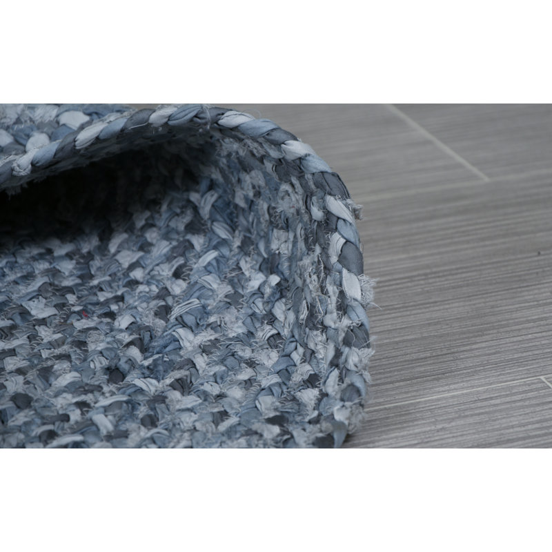 Tapis gris en coton tressé rond fait main