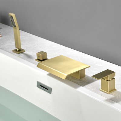 Deck Mount Roman Tub Faucet Set Waterfall High Flow Bathtub Faucets