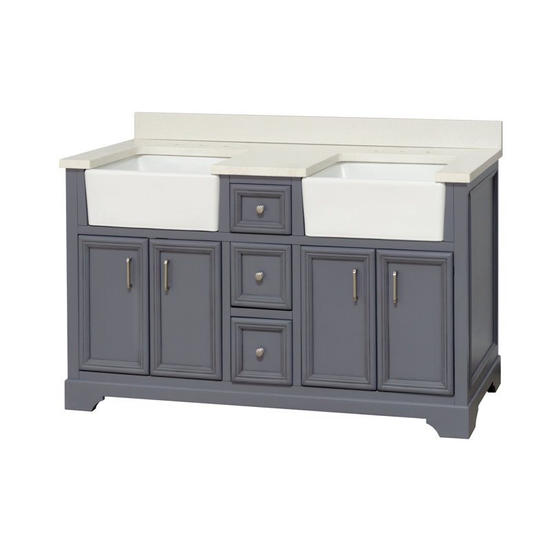 Ensemble de meuble-lavabo double 60 po Emiliano, Gris poudre, Quartz