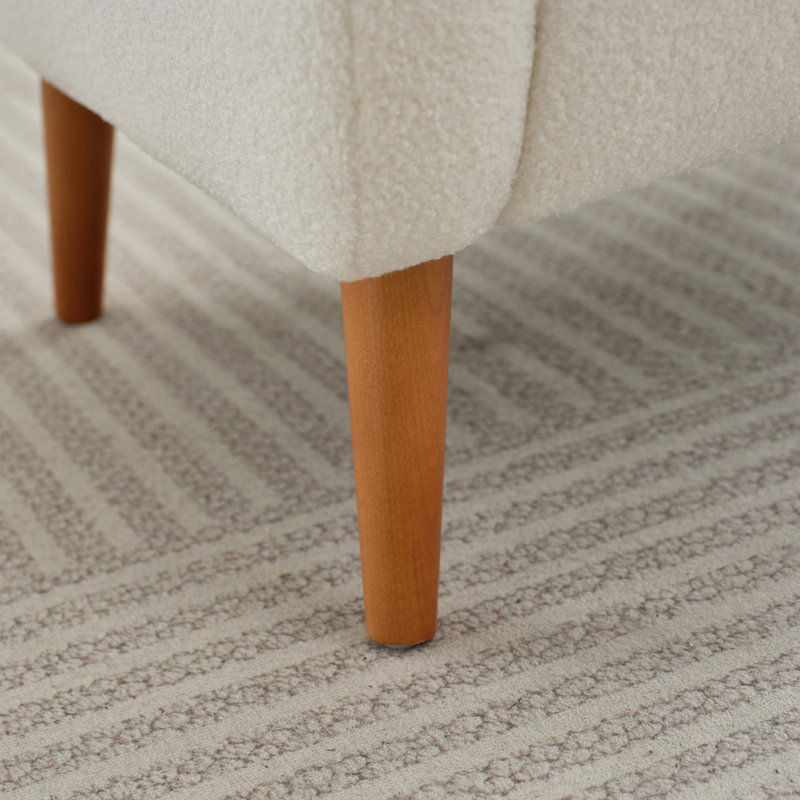 Beige Boucle Wingback Accent Chair with Wood Legs