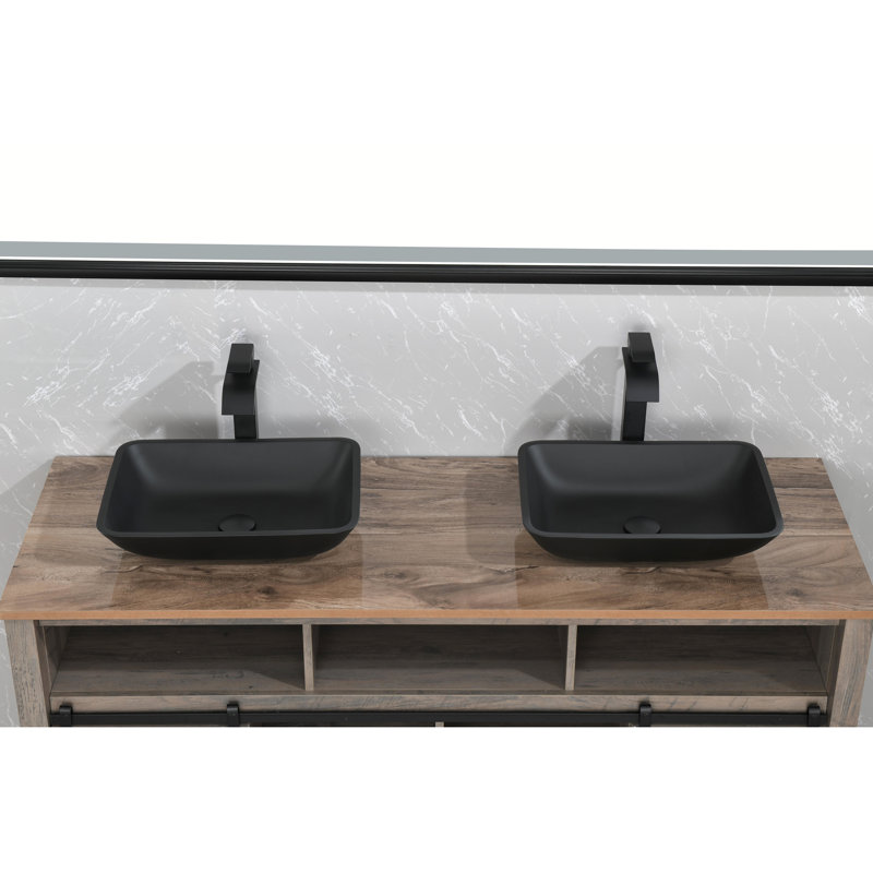 Matte Black Bathroom Sink With Faucet And Pop-Up Drain - 18.13"W X 13.0"L 4"H