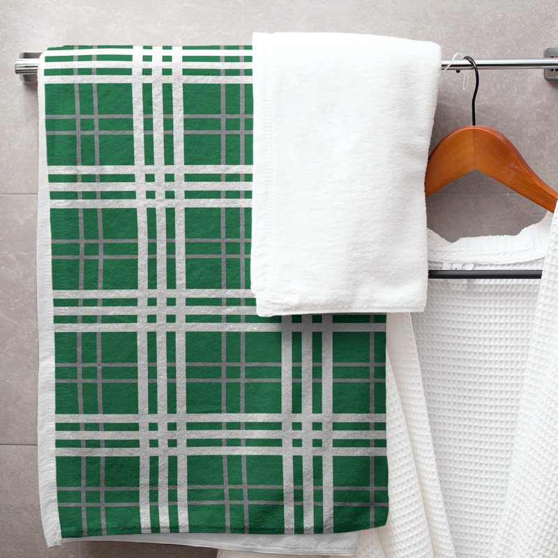 Bath Towel, Microfiber, Green/Silver/White